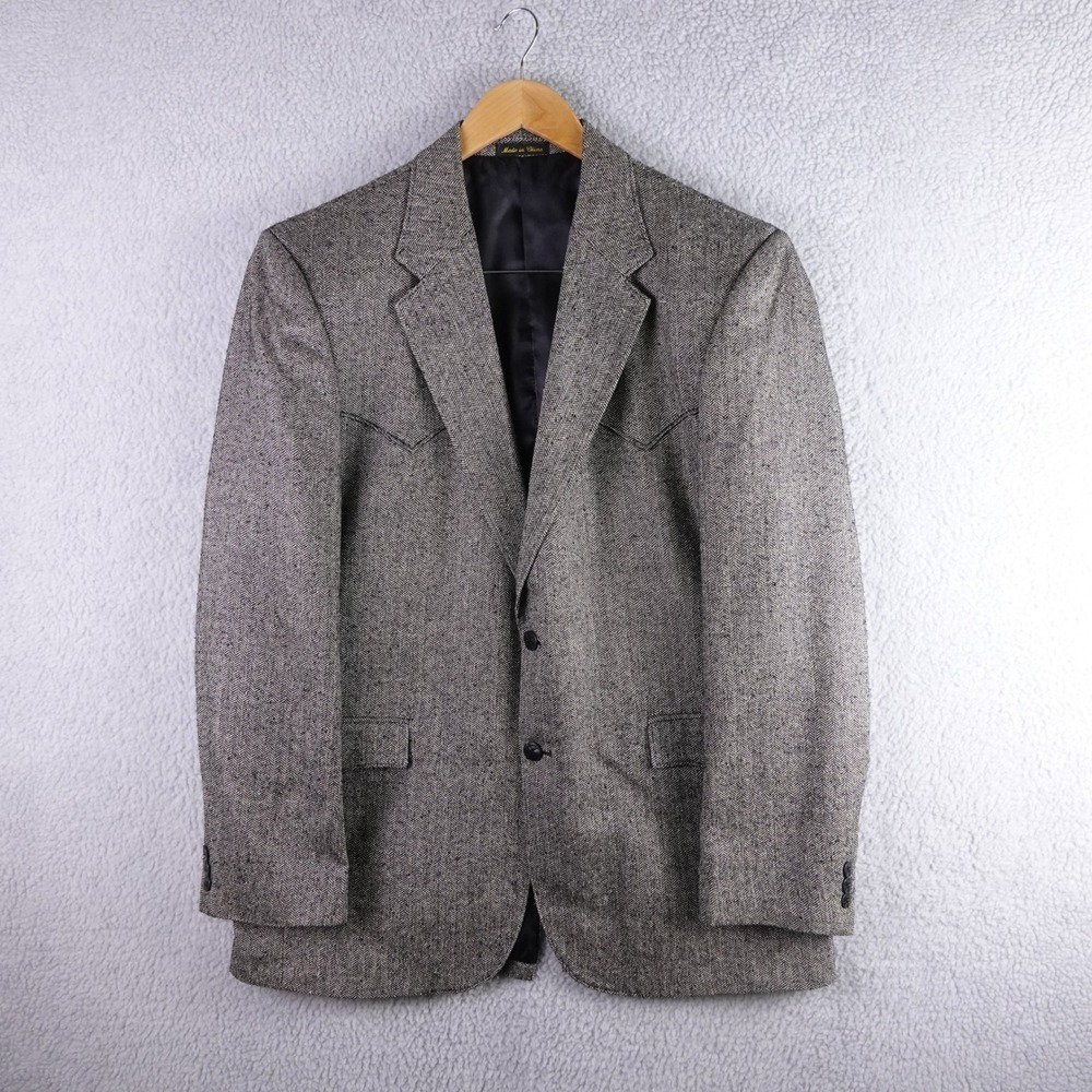 Circle S Mens 44L Gray Silk Herringbone Western Sport Coat Blazer Jacket‎